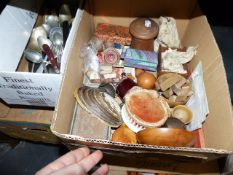 A BOX OF CUTLERY AND A BOX OF COLLECTABLES.