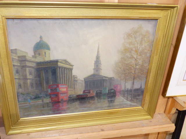 AN OIL PAINTING LONDON STREET SCENE SIGNED STEPHEN SIMMS.