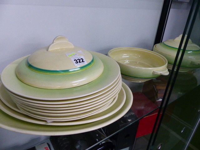 A CLARICE CLIFF PART DINNER SERVICE.