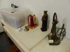 TWO TABLE LAMPS, PAPAL FIGURINES,ETC.