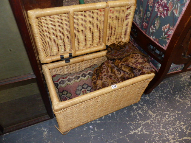 A RATTAN BOX , A CUSHION,ETC.