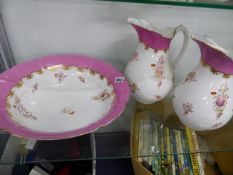 A VICTORIAN WASH JUG AND BOWL.