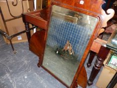 A Wm.IV MAHOGANY TABLE BASE, A LARGE FRET FRAMED MIRROR,ETC.