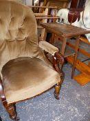 A Wm.IV.ARMCHAIR AND AN EDWARDIAN OAK CARD TABLE.