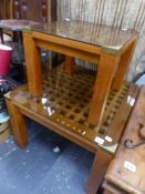 A PAIR OF TEAK COFFEE TABLES.