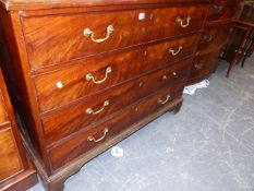 A GEORGIAN MAHOGANY CHEST OF FOUR LONG DRAWERS.