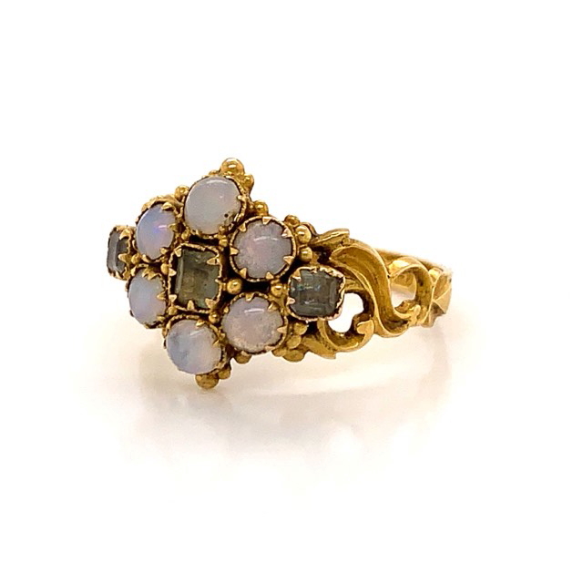 A 15CT GOLD VICTORIAN OPAL AND GEMSTONE CLUSTER RING, DATE LETTER Y. FINGER SIZE N. WEIGHT 2.8grms. - Image 2 of 8
