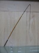 A NICKEL MOUNTED LEATHER HANDLED COACHING WHIP. W 150cms.