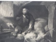 AFTER EDWIN LANDSEER. AN ANTIQUE ENGRAVING, DEER STALKING IN THE HIGHLANDS, THE POACHER'S BOTHY.