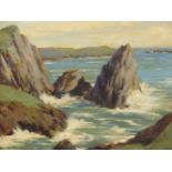 P.SHARD (?) EARLY 20th.C. ARR. A CORNISH COASTAL VIEW, SIGNED AND DATED INDISTINCTLY, OIL ON CANVAS.
