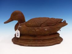 AN IRON DOORSTOP CAST AS A PINTAIL DUCK SWIMMING. W 41cms.