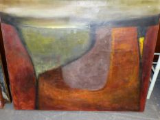 ANN LINDSELL STEWART (1923-**** ). ARR. ABSTRACT LANDSCAPE. SIGNED, OIL ON CANVAS. 81 x 101cms.