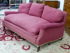 A LATE 19th/EARLY 20th.C. HOWARD & SONS, BERNERS STREET, A DEEP SEAT COUNTRY HOUSE SOFA WITH LOOSE