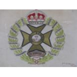 A SILK WORK RIFLE BRIGADE BADGE EMBROIDERED BY PRIVATE G WALKER OF THE WELSH REGIMENT 1918, THE