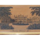 19th.C.ENGLISH NAIVE SCHOOL. TWO VIEWS OF AYNHO HOUSE, NORTH AND SOUTH PROSPECTS, PEN AND INK WASH
