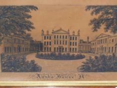 19th.C.ENGLISH NAIVE SCHOOL. TWO VIEWS OF AYNHO HOUSE, NORTH AND SOUTH PROSPECTS, PEN AND INK WASH