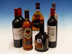 WINES AND SPIRITS TO INCLUDE BACCARDI, VANDER HUM, GLAYVA AND FOUR WINES. (7)