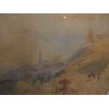 19th.C.ENGLISH SCHOOL. A CONTINENTAL MOUNTAIN RIVER VIEW. 60 x 75cms.