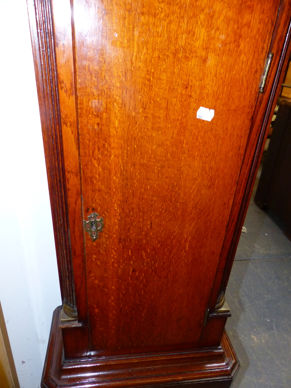 A 19th.C.OAK AND MAHOGANY LONG CASE CLOCK WITH PAINTED 12" DIAL, ARCH TOP DIAL SIGNED WILKINSON, - Image 5 of 8
