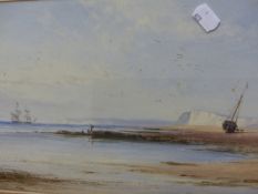 19th.C.ENGLISH SCHOOL. A COASTAL VIEW, INITIALLED I.T. AND DATED 1855, WATERCOLOUR. 22.5 x 34cms