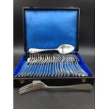 ANTIQUE FRENCH SILVER PLATE CUTLERY TO INCLUDE TWELVE DESERT SPOONS AND ELEVEN DINNER FORKS