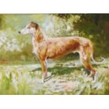 MICHAEL LYNE. (1912-1989) ARR. PORTRAIT OF A LURCHER, SPRING, SIGNED AND DATED 1950, GOUACHE. 34 x
