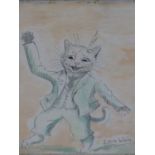 FOUR 19th/20th.C. PICTURES OF CATS AND LIONS TO INCLUDE DRAWINGS AND PRINTS, SIZES VARY.