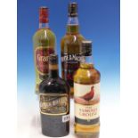 WHISKY. GRAHAM'S BLACK BOTTLE, GRANTS, WHYTE & MACKAY TOGETHER WITH FAMOUS GROUSE. (4)