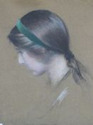 ERNEST FOSBERY. (1874-1960) PORTRAIT OF A GIRL, AN INDISTINCTLY SIGNED PASTEL. 30 x 22cms TOGETHER