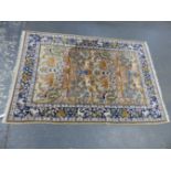 AN ORIENTAL RUG OF PERSIAN ANIMAL DESIGN 191 x 126cms.