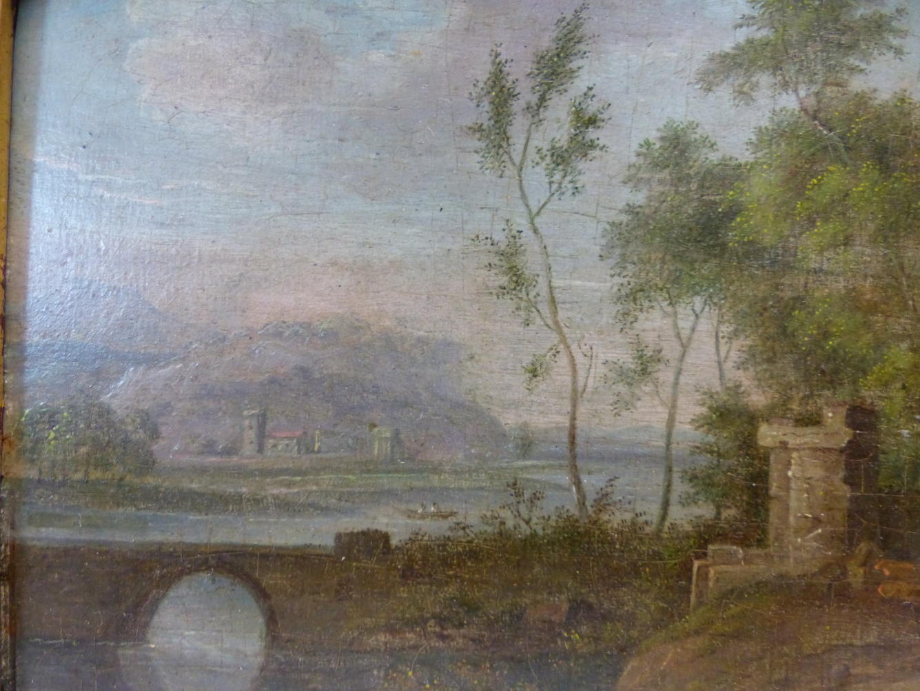OLD MASTER SCHOOL. AN ITALIANATE RIVER LANDSCAPE WITH FOREGROUND BRIDGE, OIL ON PANEL. 10 x 14. - Image 9 of 10