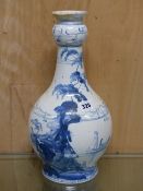 A BLUE AND WHITE GUGLET SHAPED TABLE LAMP BASE BY ISIS CERAMICS PAINTED WITH A VIEW OF THE