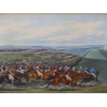 AFTER HENRY ALKEN. A PAIR OF HAND COLOURED FOLIO HORSE RACING PRINTS. 42 x 75cms. (2)