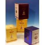 WHISKY. BELLS CHRISTMAS DECANTER EDITIONS, 2002, 2003, 2004 AND 2005, 4 x BOTTLES, BOXED.
