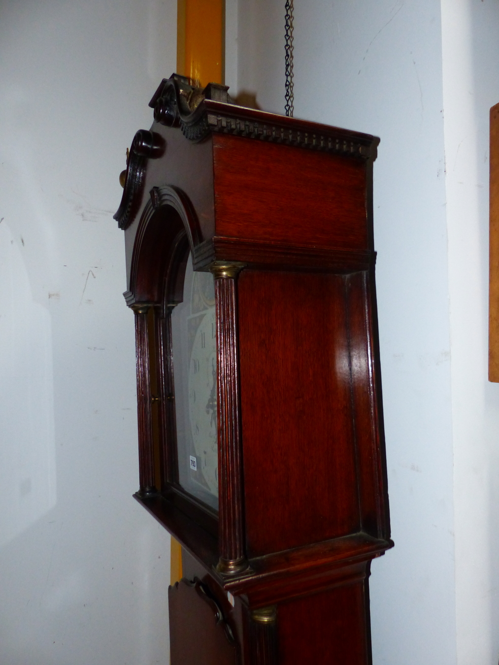 A 19th.C.OAK AND MAHOGANY LONG CASE CLOCK WITH PAINTED 12" DIAL, ARCH TOP DIAL SIGNED WILKINSON, - Image 7 of 8