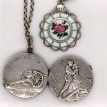 AN AKSEL HOLMSEN NORWAY SILVER AND ENAMEL PENDANT SUSPENDED ON A SILVER BELCHER CHAIN TOGETHER