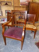A MATCHED SET OF TWELVE COLONIAL HARDWOOD DINING CHAIRS WITH GOTHIC ARCHED PIERCED BACKS, EIGHT SIDE