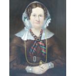 MID 19th.C.SCOTTISH SCHOOL. PORTRAIT OF A LADY, OIL ON CANVAS, UNFRAMED. 93 x 71cms.