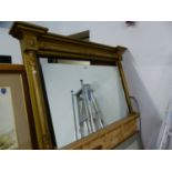 A 19th.C.GILT FRAMED OVERMANTLE MIRROR WITH SPLIT TURNED AND MOULDED DECORATION. 135 x 85cms.