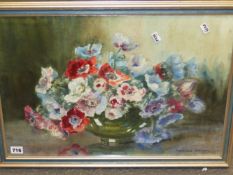 MARION BROOM. )1878-1992) STILL LIFE OF FLOWERS. SIGNED WATERCOLOUR. 38 x 54cms.