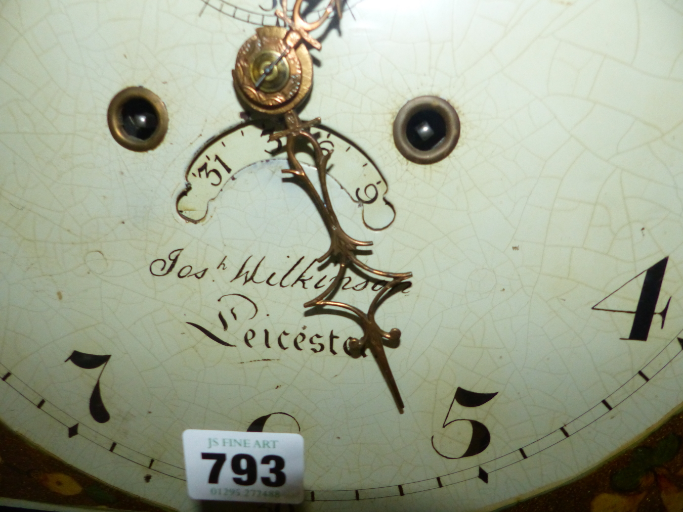 A 19th.C.OAK AND MAHOGANY LONG CASE CLOCK WITH PAINTED 12" DIAL, ARCH TOP DIAL SIGNED WILKINSON, - Image 3 of 8