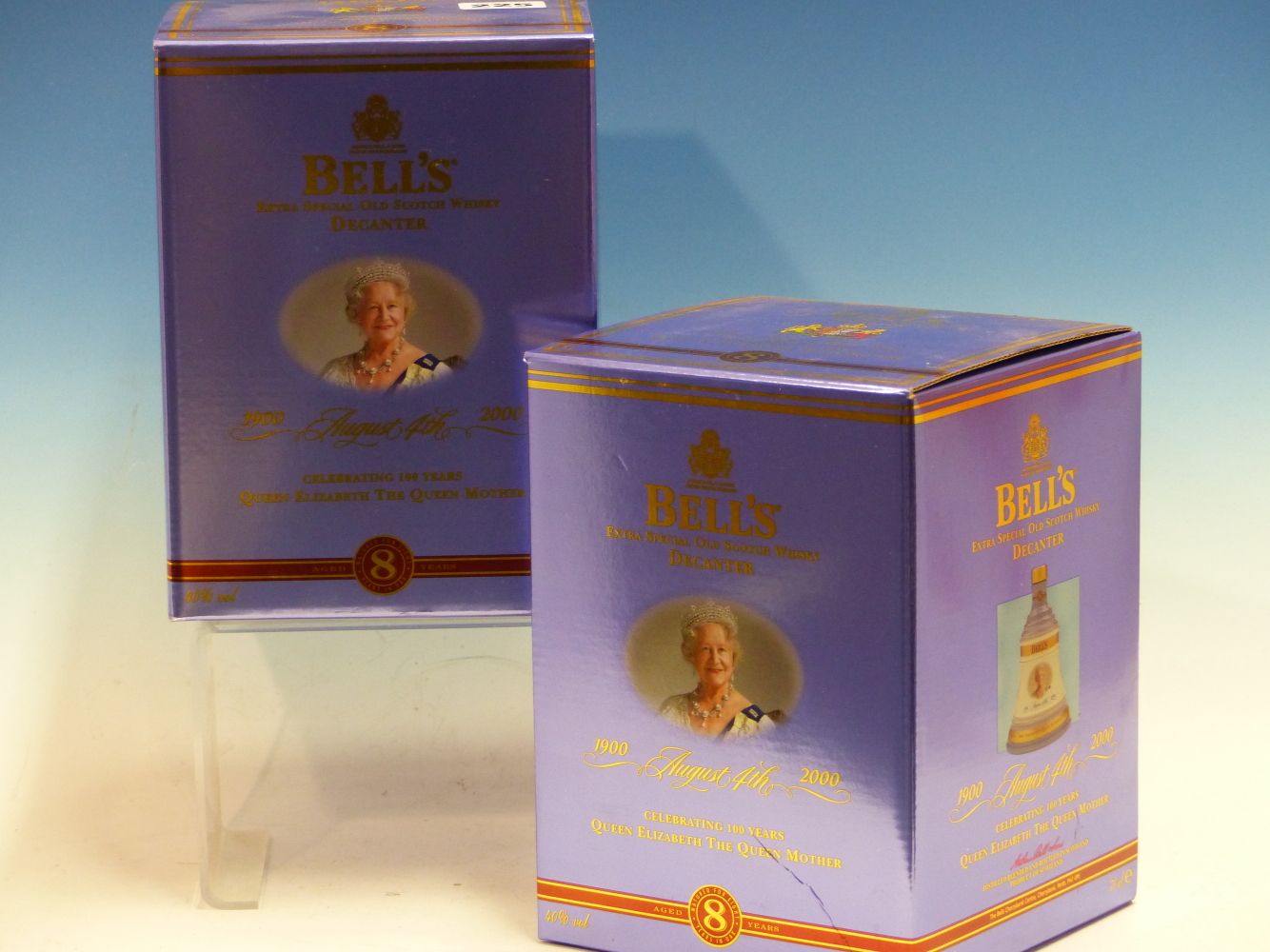 WHISKY. BELLS ROYALTY 1900-2000, 100 YEARS QUEEN MOTHER EDITION, 2 x BOTTLES, BOXED.