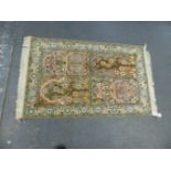 AN ORIENTAL RUG OF PERSIAN GARDEN DESIGN 131 x 76cms.