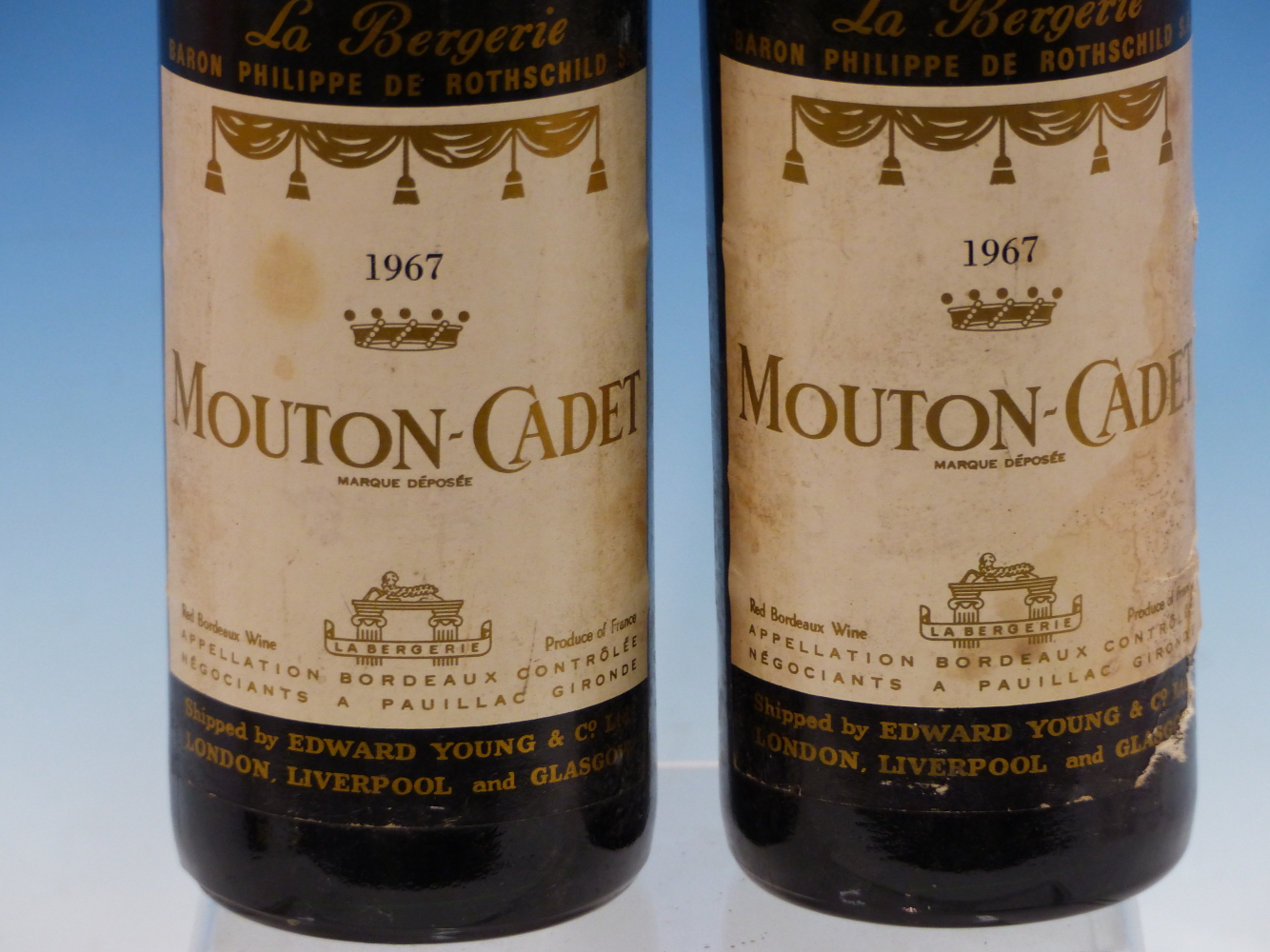 WINE. BARON PHILLIPE DE ROTHSCHILD MOUTON CADET 1967 2 x BOTTLES. (2) - Image 2 of 3