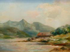 DUNCAN MACLAREN. 20th.C.SCHOOL. LOCH DOCHARD, BLACKMOUNT, SIGNED OIL ON CANVAS. 46 x 61cms