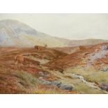 ATTRIBUTED TO V.BALFOUR-BROWNE. (1880-1963) ARR. DEER IN THE HIGHLANDS, POSSIBLY SIGNED UNDER THE