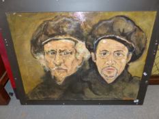 ISAACSON. 20th/21st.C. ARR. PORTRAIT OF TWO ARTISTS, SIGNED AND DATED 2001, OIL ON BOARD. 59 x
