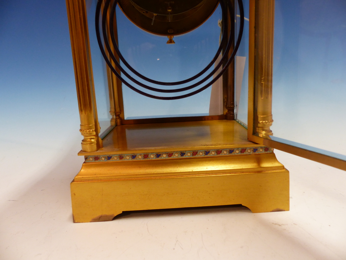 A FRENCH GILT METAL MOUNTED BEVELLED GLASS CASED MANTEL CLOCK STRIKING ON A COILED ROD, THE - Image 15 of 18