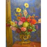EARLY 20th.C.ENGLISH SCHOOL. SUMMER FLOWERS, SIGNED INDISTINCTLY OIL ON CANVAS. 77 x 64cms.