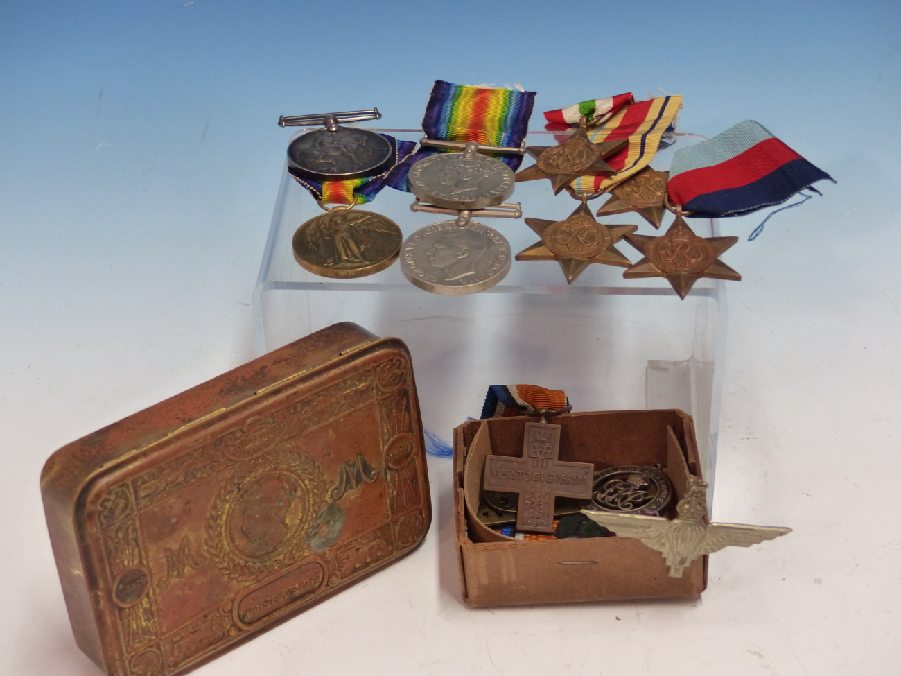 MEDALS- WWI PAIR TO PTE.W J WEBB KINGS ROYAL RIFLES CO. TOGETHER WITH ITALY WAR MERIT CROSS. AND A